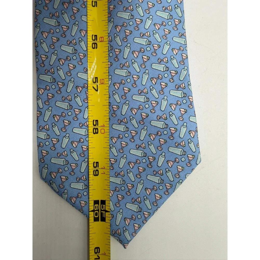 Vineyard Vines Mens Silk Tie Blue Martini Cocktail Shaker Barware Print 2003577